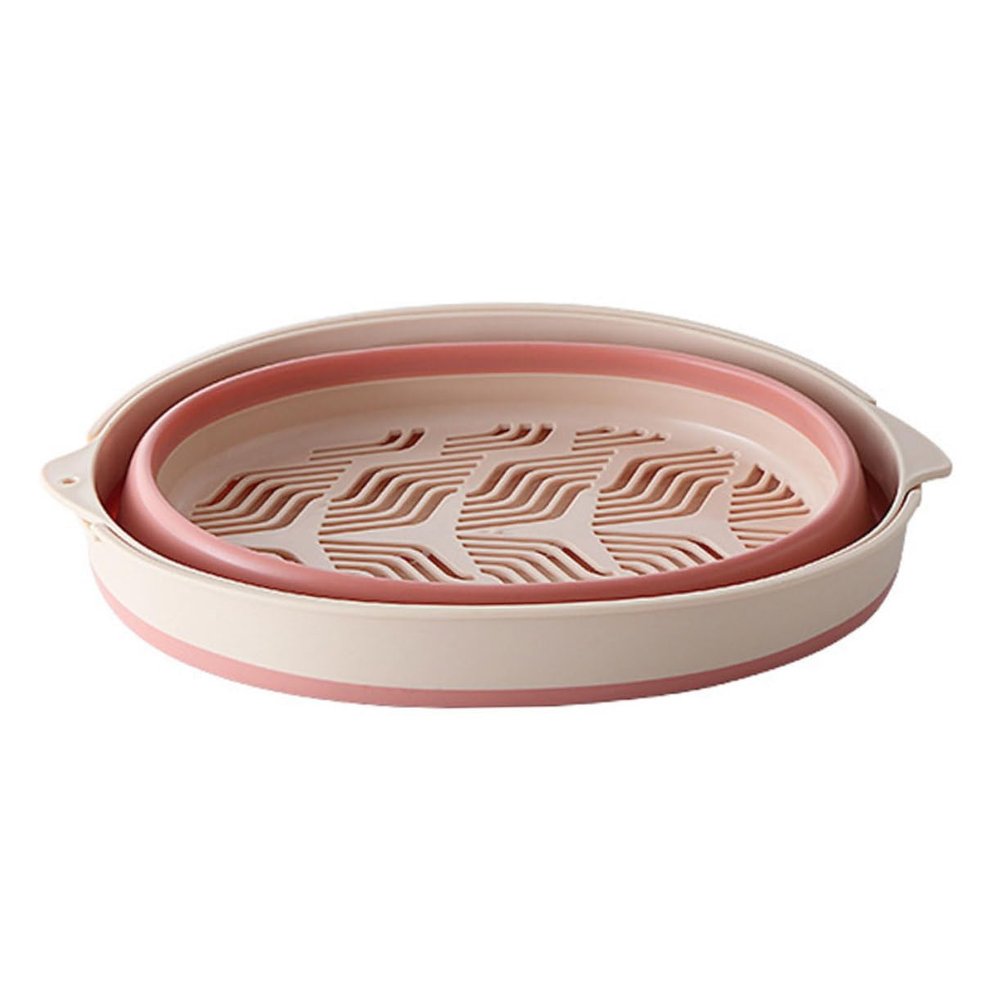 MAGICLULU Foldable Double-layer Drain Basket Heat-resistant Kitchen Storage for Fruits and Vegetables Space-saving Multi-functional Wash Basin Large Pink