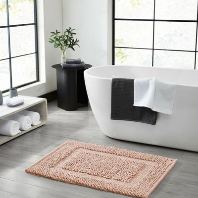 Jean Pierre New York 100% Chenille Cotton Skid Resistant Plush Bath Mat - 17"x24" Bathroom Rug - Pink Dusty Rose
