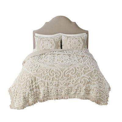 Gracie Mills Ray Boho Tufted Cotton Chenille Medallion Fringe Coverlet Set