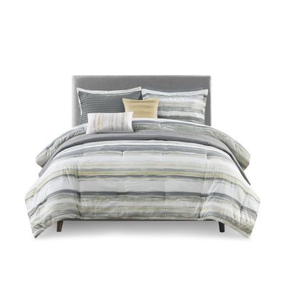 Gracie Mills Javier 8-Piece Tranquil Seersucker Stripe Comforter and Quilt Set Collection