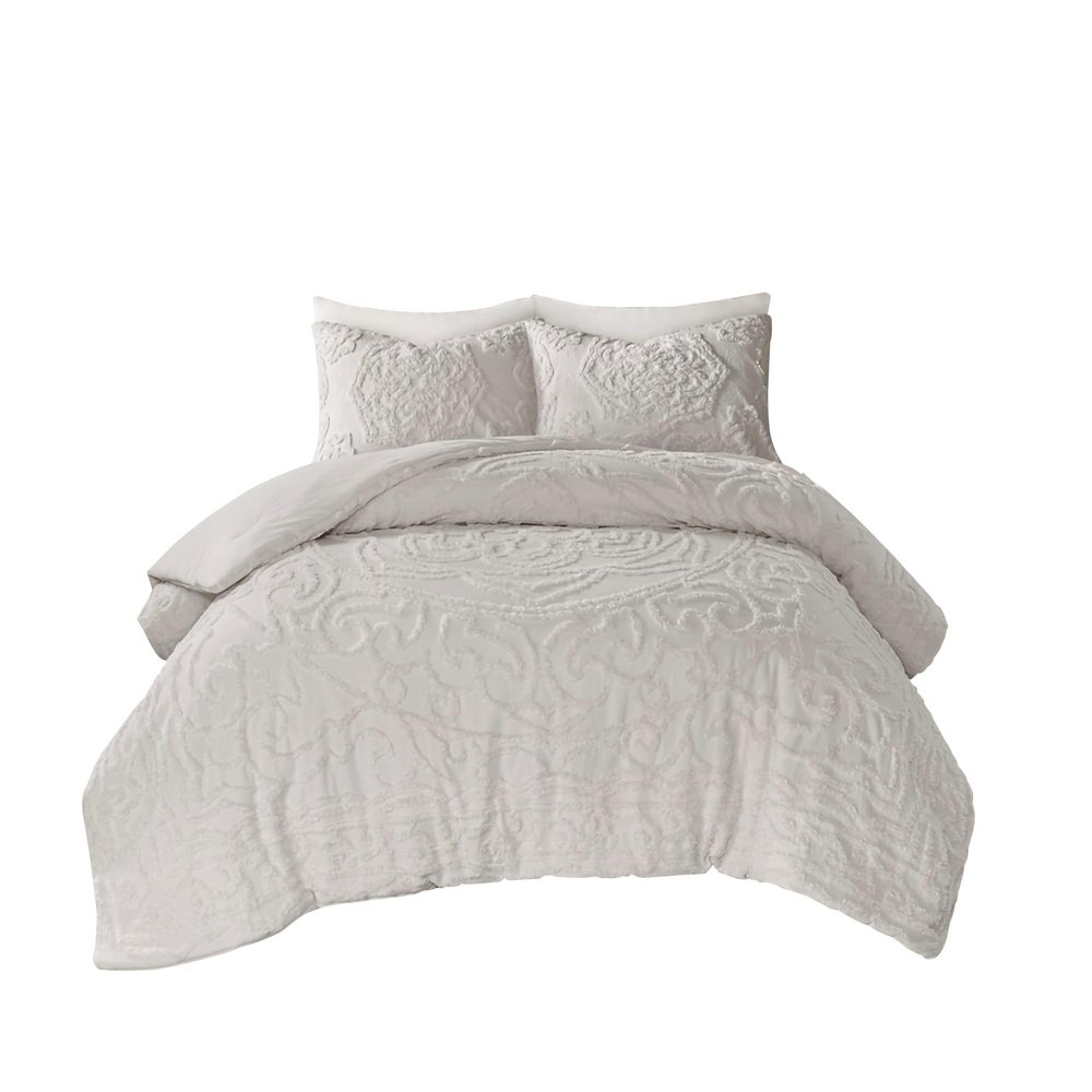 Gracie Mills Ray 3-Piece Boho Chic Tufted Cotton Chenille Medallion Duvet Set