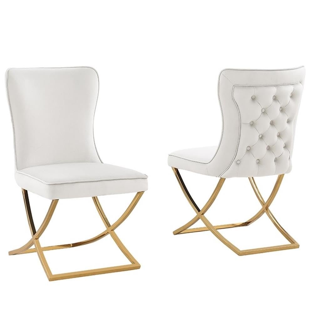 Best Master Furniture Titan Beige/Gold Velvet Dining Chairs (Set of 2)