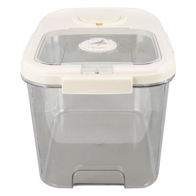 Clear Plastic Rice Storage Container with Wheels, 28 lb Capacity, Airtight Lid, Measuring Cup, Ideal for Dry Food, Baking Supplies, Dog and Cat Food (Large Cream White)