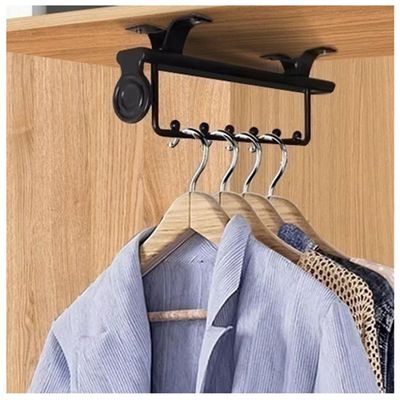 JEDAL Pull Out Clothes Hanger Rod Push-Pull Trousers Rack Extendable Wardrobe Clothes Rails Heavy Duty Clothes Hanger Rail, Black (Size : 19.7in)