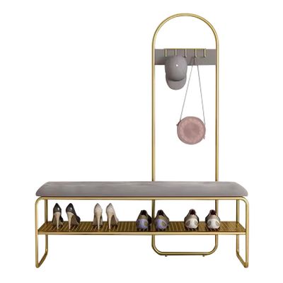 KAMPCO Entryway Bench with Coat Rack and Shoe Storage, Metal Hall Tree with Bench 2-Tier Storage Shelf and 5 Hooks, Coat Tree for Mudroom, Living Room, Bedroom