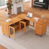 66.5" Modern L-shaped Executive Desk, Large Computer Office Desk Workstation with Delicate Tempered Glass Cabinet Storage Writing Table Study Desk with Drawers,Business Workstation for Home Office view 3