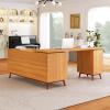 66.5" Modern L-shaped Executive Desk, Large Computer Office Desk Workstation with Delicate Tempered Glass Cabinet Storage Writing Table Study Desk with Drawers,Business Workstation for Home Office view 4