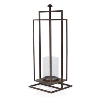 Alpine Corporation - 25" Tall Rectangular Lantern with Glass Candle Compartment, Stylish Outdoor Dcor for Patio, Deck, Porch  Large (Bronze)