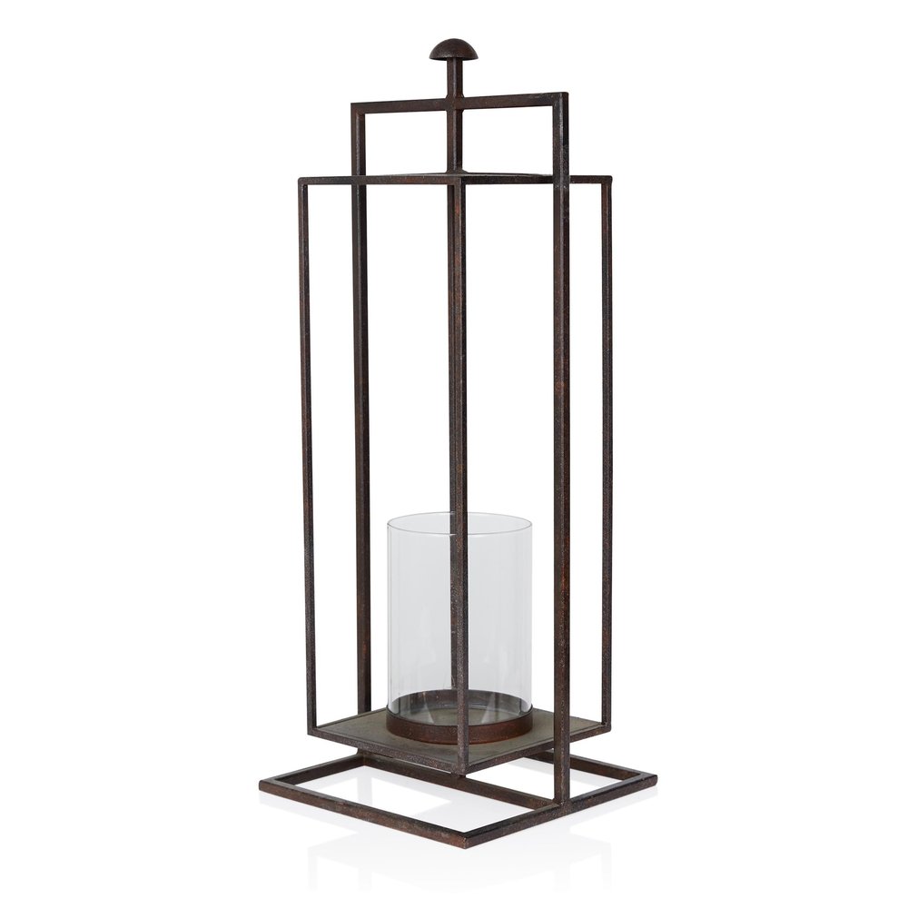 Alpine Corporation - 25" Tall Rectangular Lantern with Glass Candle Compartment, Stylish Outdoor Dcor for Patio, Deck, Porch  Large (Bronze)