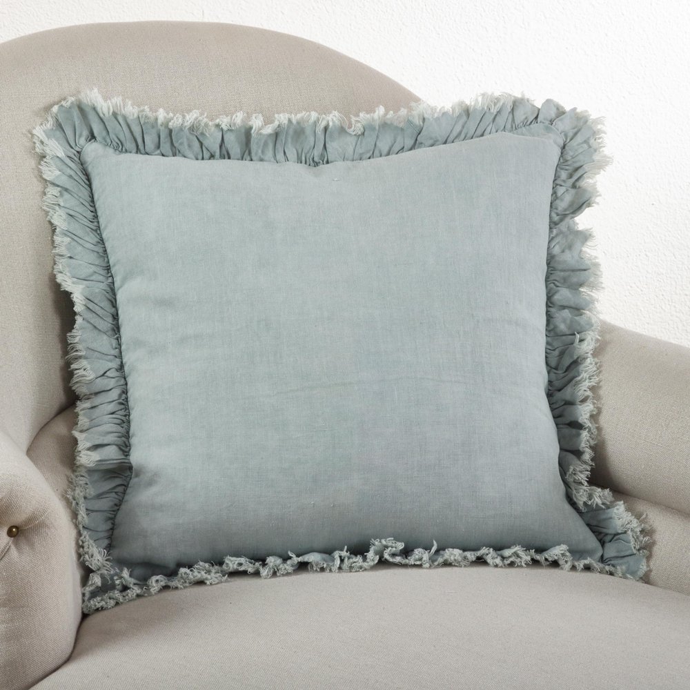 SARO LIFESTYLE Ruffled Linen Down Filled Throw Pillow