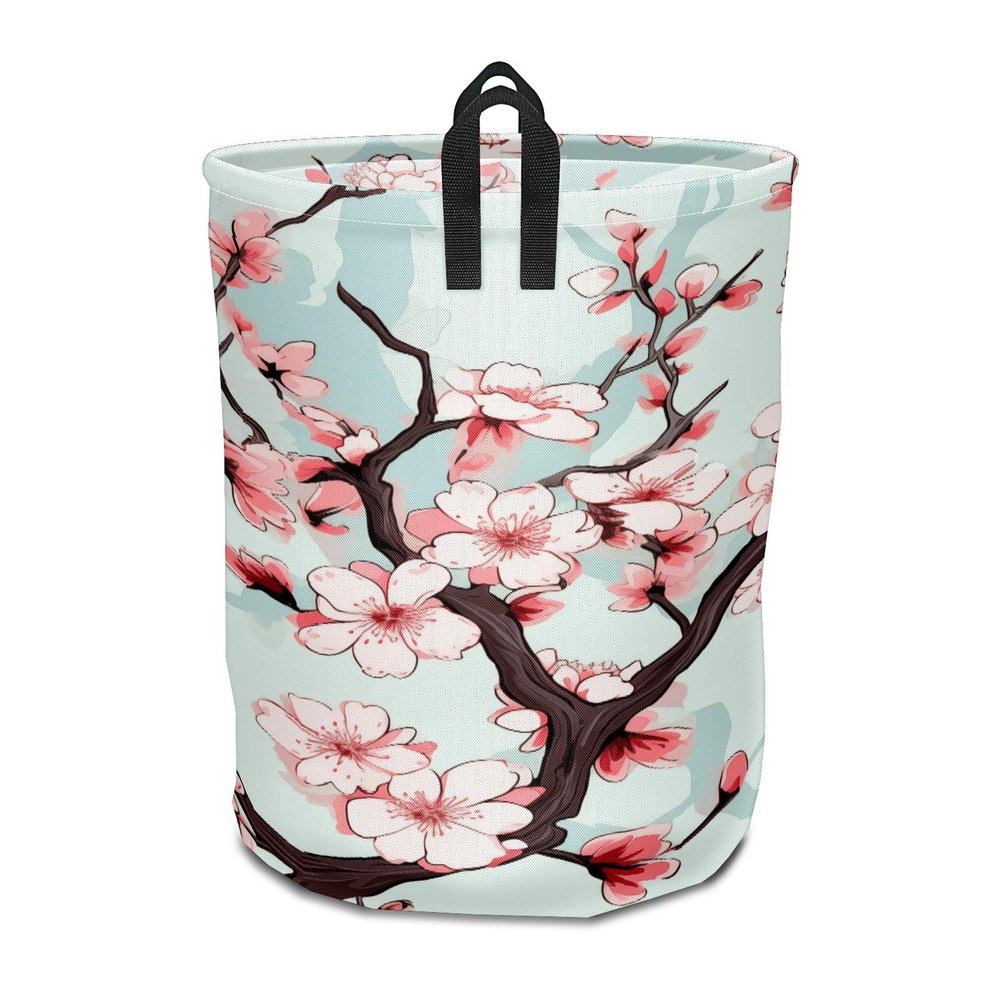 Cherry Blossom Branches Large Laundry Hamper Foldable Waterproof Dirty Clothes Basket Dorm Clean Laundry Baskets