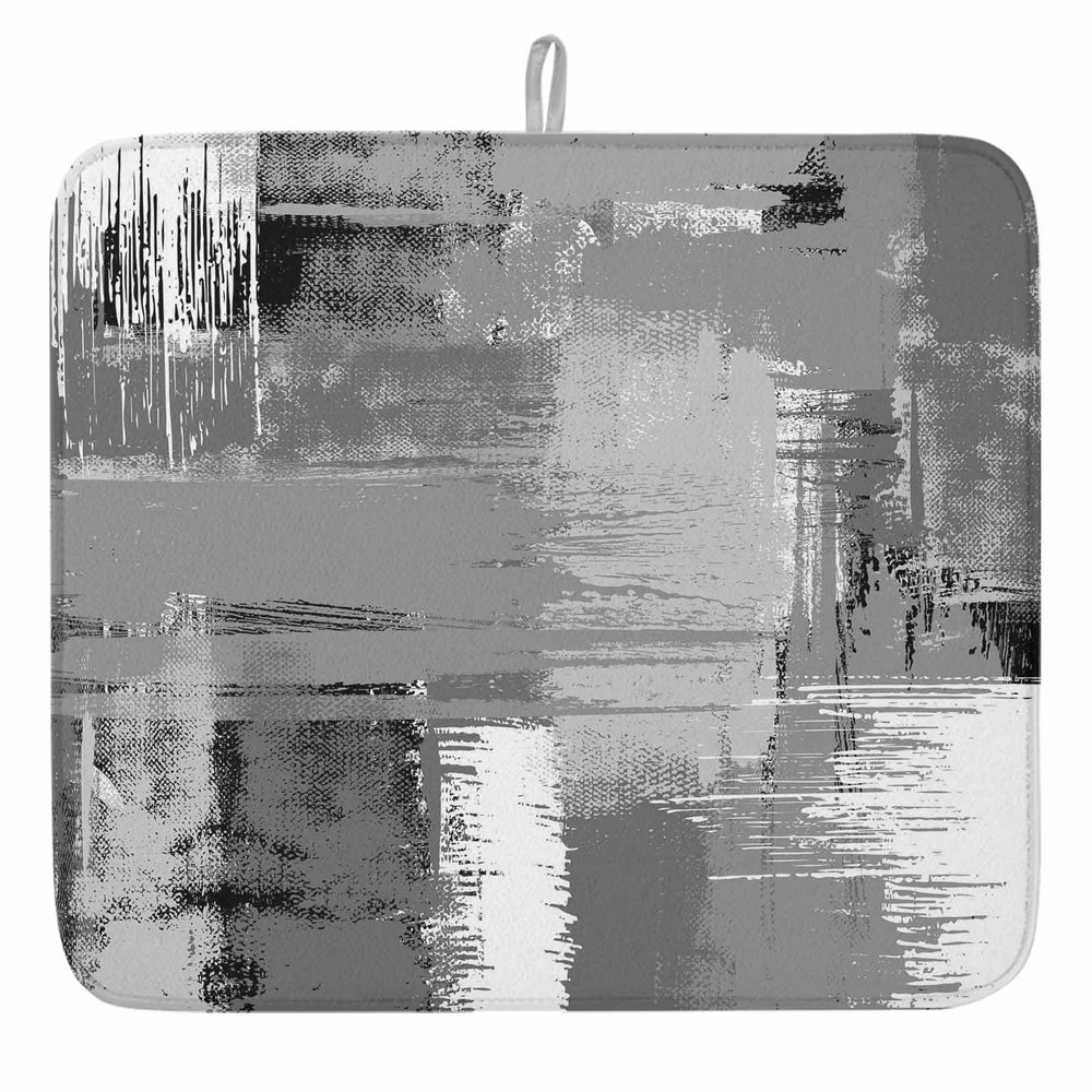 Debedcor Contemporary Grey, Dish Drying Mat for Kitchen Counter, Microfiber Rack Pads, Abstract Black Grey White Street Art Absorbent Dish Bottle Drying Mat, 16''x18'', 1 Pack