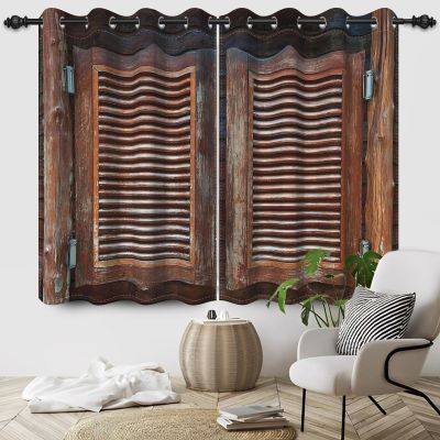 DORCEV Rustic Wooden Barn Door Blackout Window Curtains Wood Planks Farm Farmhouse Curtains Country Retro Western Vintage Brown Window Treatments Kitchen Bedroom Living Room Decor,53x72 inch,2 Panels