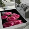 Pink Bouquet Roses Area Rugs, 6x8ft, Dewdrops Flowers Leaves 3D Pattern Carpet, Washable Rugs Mat, Indoor Short Pile Non-Slip Carpet Very for Kids Boys Girls Teen Study Bedroom Room Sofa view 2