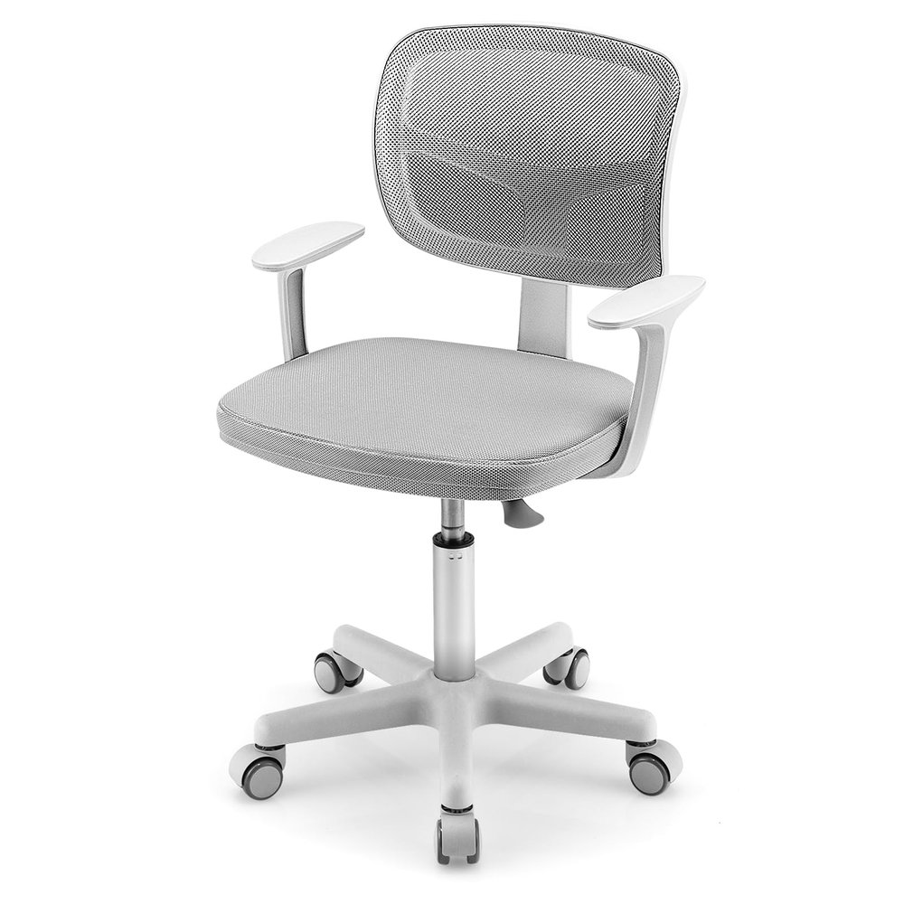 HOMGX Kids Desk Chair, Ergonomic Kids Swivel Study Chair with Lumbar Support, Breathable Mesh & Universal Wheels, Height Adjustable Kids Computer Chair for Boys & Girls (Grey)