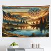 Ambesonne Mountain Tapestry, Laky Scenic Mounts and Woods Oriental Dream Aura Mandala Flower Boho, Fabric Wall Hanging Decor for Bedroom Living Room Dorm, 45" X 30", Pale Vermilion Sea Blue view 1