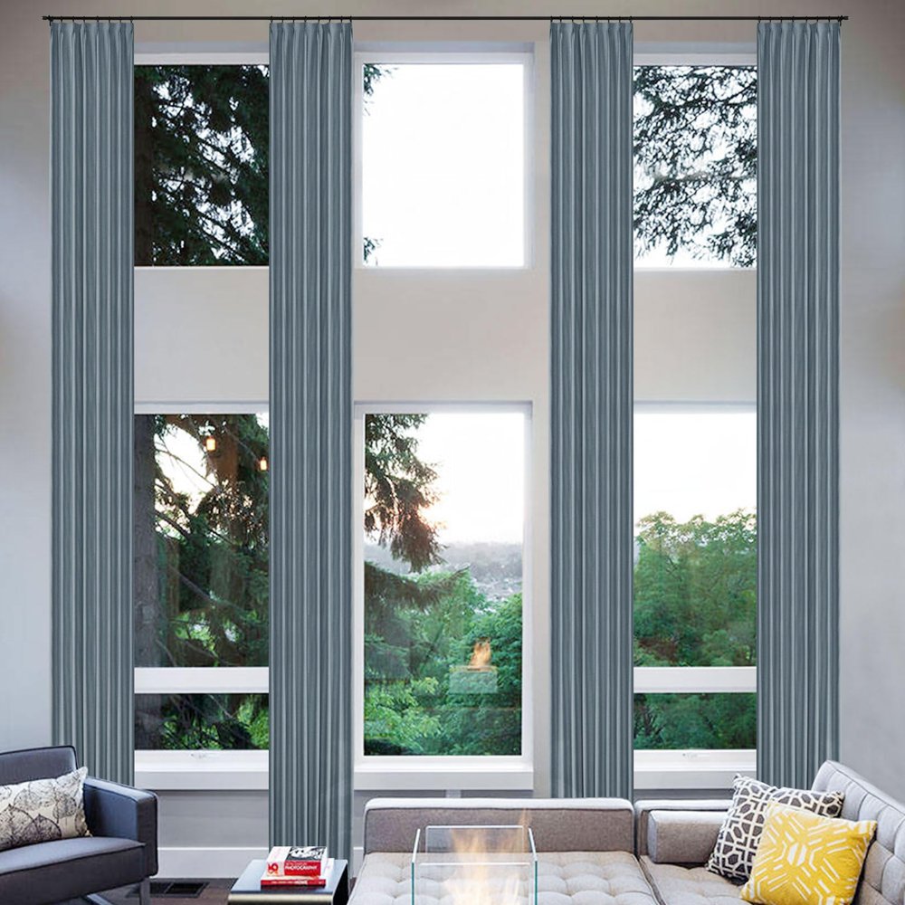 Fcoise Pinch Pleated Curtains Blackout Linen Drapes Extra Long Custom-Made 102-288 Inches Long/Floor to Ceiling Curtains/Burlap Window Treatment Drapes / 2 Panels/Grey Blue / 50" W x 240" L