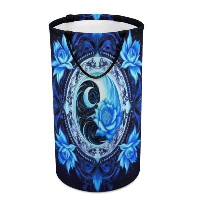 Blue YinYang Mandala Flower Large Laundry Basket Laundry Hamper Bag Washing Bin Clothes Bag Collapsible Tall With Handles Travel Bathroom College