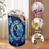 Blue YinYang Mandala Flower Large Laundry Basket Laundry Hamper Bag Washing Bin Clothes Bag Collapsible Tall With Handles Travel Bathroom College view 3