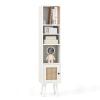 LOKO Slim Tall Rattan Storage Cabinet, Boho Accent Bookshelf with Rattan Door, 12-Position Adjustable Shelf & Solid Wood Legs, Modern Display Rack Cupboard for Living Room, Study, Kitchen (White) view 1