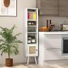 LOKO Slim Tall Rattan Storage Cabinet, Boho Accent Bookshelf with Rattan Door, 12-Position Adjustable Shelf & Solid Wood Legs, Modern Display Rack Cupboard for Living Room, Study, Kitchen (White) view 4