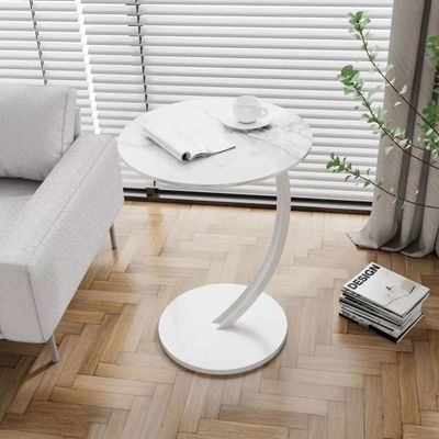 Sleek Nordic Metal Side Table Modern Minimalist Coffee Table for Living & Bedroom White/White