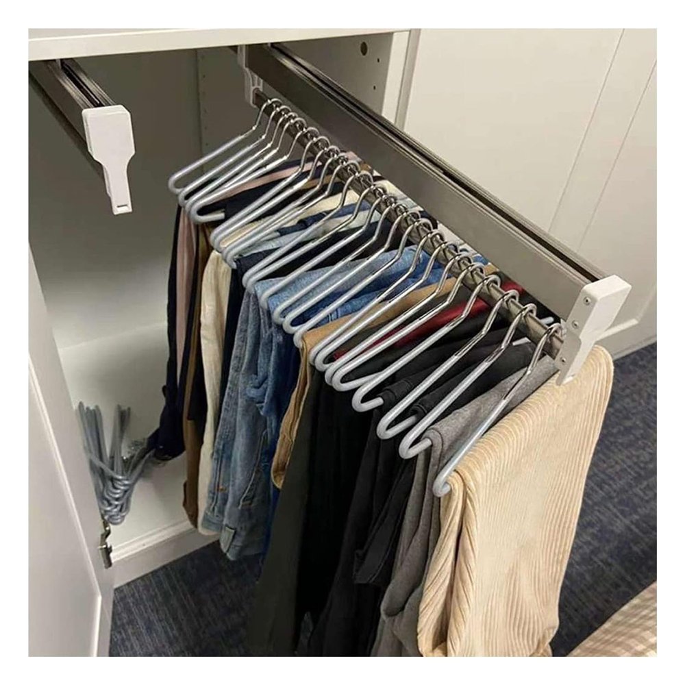 IBOWZ Pull Out Clothes Hanger Rod Extendable Pull Out Closet Rod - Wardrobe Pull-Out Trousers Rack, Pull Out Clothes Rail 30-80cm, Steel Extendable Closet Rod, Wardrobe Adjustable Clothes Hanger R