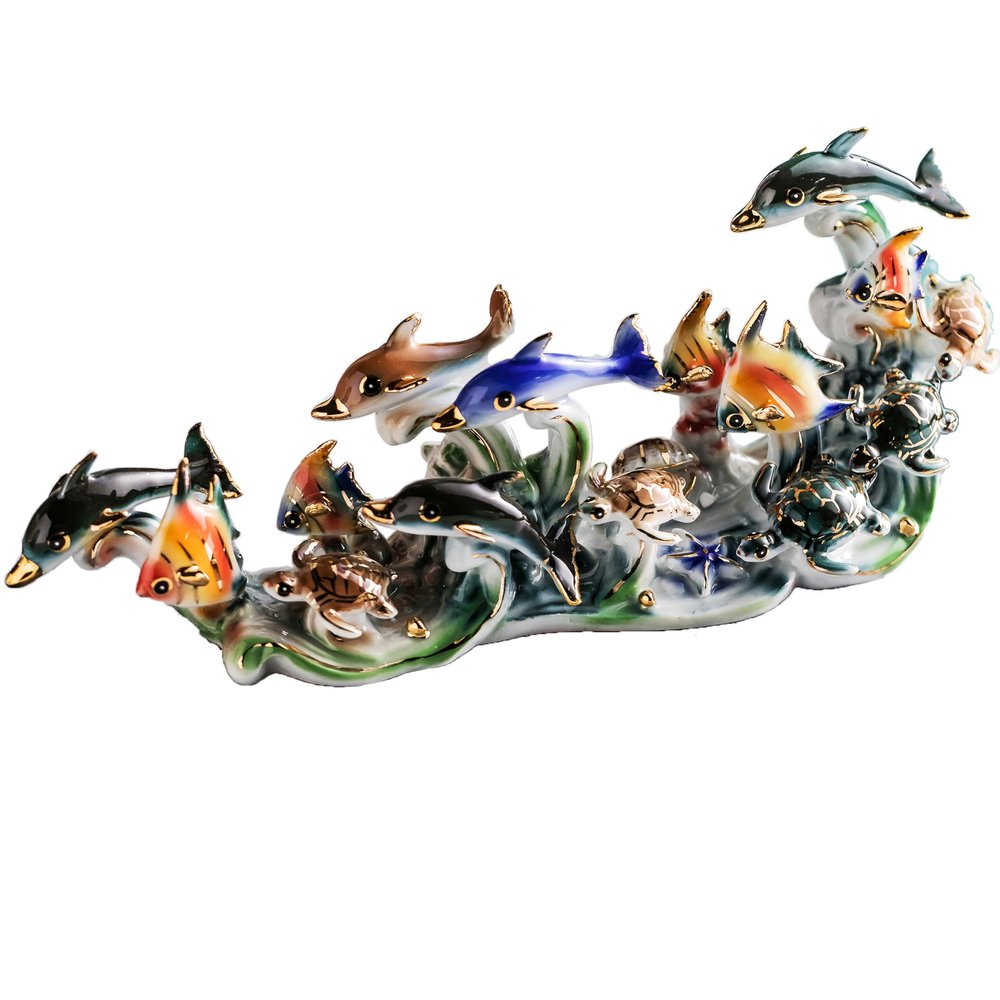MTME Porcelain Figurines, Family in The sea, memorialbilia, Sculpture Home Decor (A)