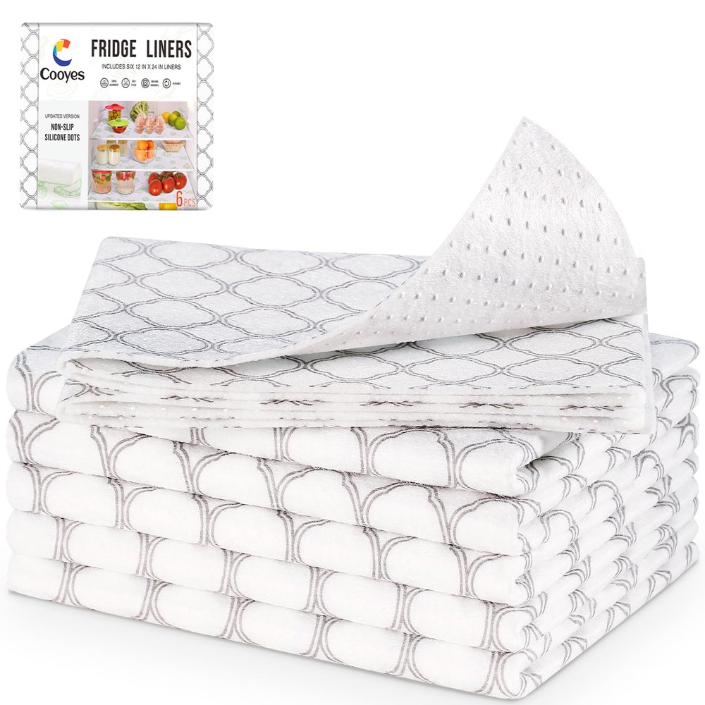 Cooyes Non Slip Refrigerator Liners, 2-in-1 Fridge Mats and Fresh-Keeping Shelf Liners, Absorbs Excess Moisture, BPA-Free, Multiple Sizes for Glass Shelves Kitchen Cabinets Drawers, 6 Pack, 12" 24"