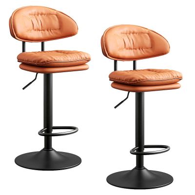 Bar Stools Set of 2, High Stools with Back Rest Perching Stool Adjustable Height with Black Metal Footrest and Base
