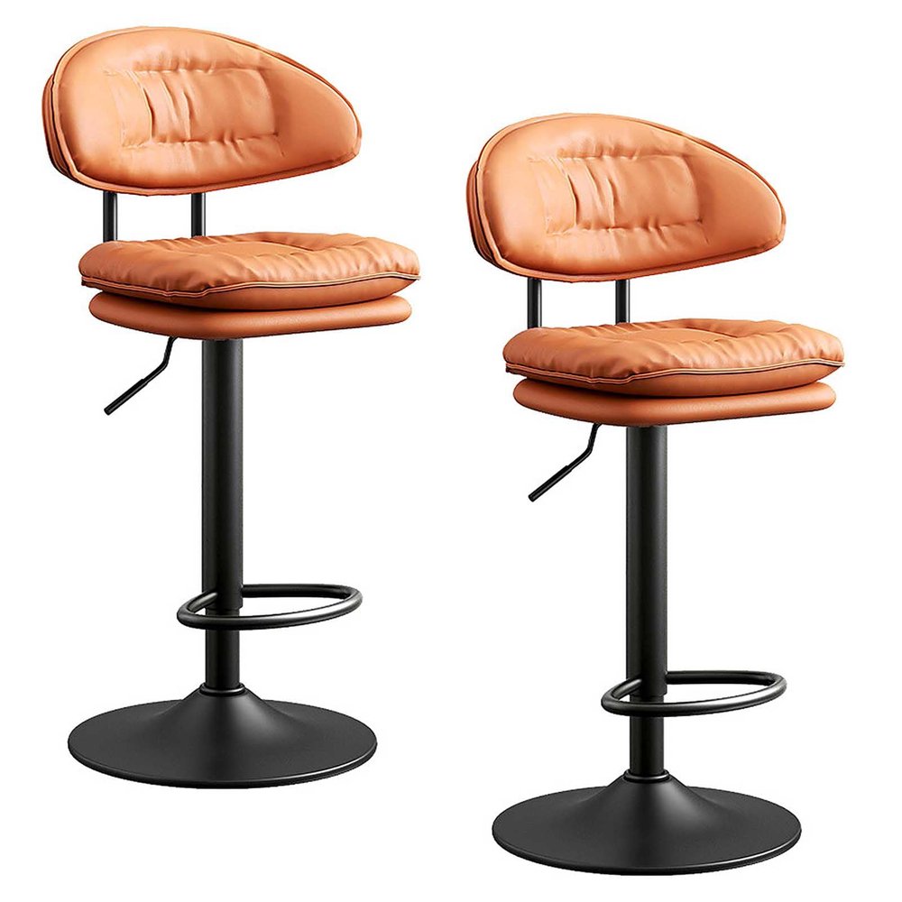 Bar Stools Set of 2, High Stools with Back Rest Perching Stool Adjustable Height with Black Metal Footrest and Base