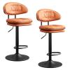 Bar Stools Set of 2, High Stools with Back Rest Perching Stool Adjustable Height with Black Metal Footrest and Base view 1