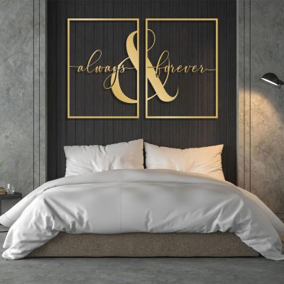Always & Forever Wall Decor, Metal Wall Art, 2 Pcs Couples Metal Wall Decor, Above Bed Wall Art, Always & Forever Metal Sign, Wall Art for Couples, Housewarming Gift (43"x30"|109x76cm, Gold)