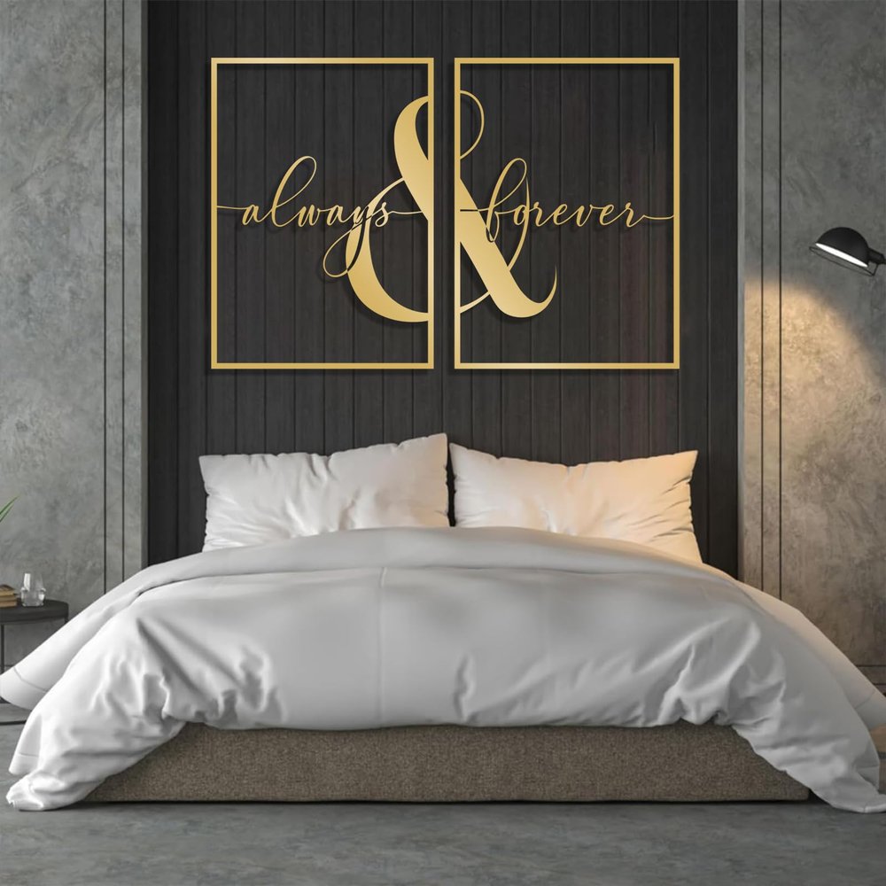 Always & Forever Wall Decor, Metal Wall Art, 2 Pcs Couples Metal Wall Decor, Above Bed Wall Art, Always & Forever Metal Sign, Wall Art for Couples, Housewarming Gift (43"x30"|109x76cm, Gold)