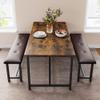 IDEALHOUSE Dining Table Set for 4, Kitchen Table with Upholstered Bench, Rectangular Dining Room Table Set with 2 Benches, 3 Piece Kitchen Table Set for Small Space, Apartment, Studio, Rustic Brown view 3