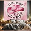 Ambesonne Funny Tapestry King Size, Humorous Feminine Design with Hat and Save a Horse Ride a Cowboy Lettering, Wall Hanging Bedspread Bed Cover Wall Decor, 104" X 88", Pink and Seal Brown view 1