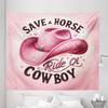 Ambesonne Funny Tapestry King Size, Humorous Feminine Design with Hat and Save a Horse Ride a Cowboy Lettering, Wall Hanging Bedspread Bed Cover Wall Decor, 104" X 88", Pink and Seal Brown view 2