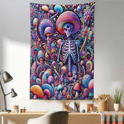 Ambesonne Trippy Tapestry, Rave Tone Psychedelic Skeleton Mushroom Huddles Psychedelic Jungle, Fabric Wall Hanging Decor for Bedroom Living Room Dorm, 30" X 45", Magenta Indigo Multicolor