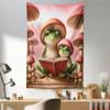 Ambesonne Funny Tapestry, Happily Smiling Frog Family of 2 with Mushrooms Hats Reading a Book, Fabric Wall Hanging Decor for Bedroom Living Room Dorm, 30" X 45", Coral Lime Green and Caramel view 1