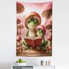 Ambesonne Funny Tapestry, Happily Smiling Frog Family of 2 with Mushrooms Hats Reading a Book, Fabric Wall Hanging Decor for Bedroom Living Room Dorm, 30" X 45", Coral Lime Green and Caramel view 2