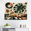 Ambesonne Cat Tapestry, Mid Century Modern Atomic Inspired Design with a Fluffy Kitty Monstera Leaf, Fabric Wall Hanging Decor for Bedroom Living Room Dorm, 28" X 23", Emerald Orange Beige view 2