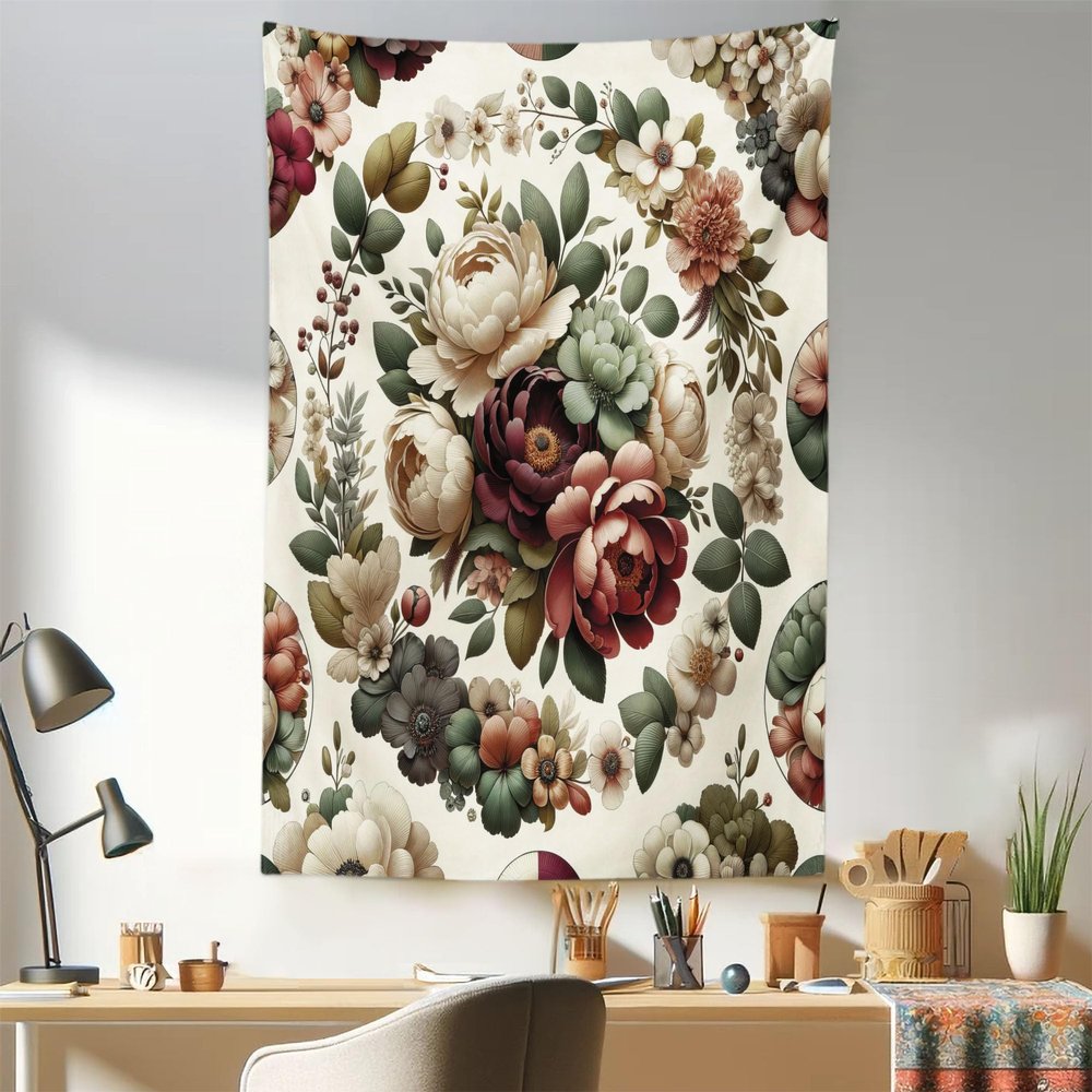 Ambesonne Flower Tapestry, Contemporary Leaves of Modern Wreath Huddle with Floral Boho Nature Feel, Fabric Wall Hanging Decor for Bedroom Living Room Dorm, 30" X 45", Pale Green Ruby Khaki