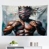 Ambesonne Afro Art Tapestry, Strong Black Man with a Crown Face of Strokes Modern Painting Print, Fabric Wall Hanging Decor for Bedroom Living Room Dorm, 45" X 30", Blue Grey and Chocolate view 1