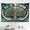 Ambesonne Green Tapestry, Jumble Ornaments Tree of Life with Planet and Moon Lunar PhaseS Bohemian, Fabric Wall Hanging Decor for Bedroom Living Room Dorm, 45" x 30", Teal Blue Dried Rose view 1
