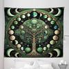 Ambesonne Green Tapestry King Size, Moon Phases Around a Tree of Life Enhance Night Boho Astrology Design Print, Wall Hanging Bedspread Bed Cover Wall Decor, 104" X 88", Black Ecru and Blue view 2