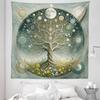 Ambesonne Hippie Tapestry Queen Size, Mystic Feel Tree of Life Art with Greenery Vines Galaxy Ornated Moons Boho, Wall Hanging Bedspread Bed Cover Wall Decor, 88" X 88", Teal Pale Sage Green view 2