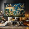 Ambesonne Aesthetic Tapestry, Woodland Grassland Mushrooms Butterflies and Enchanting Night View, Fabric Wall Hanging Decor for Bedroom Living Room Dorm, 90" X 60", Dark Blue and Pale Brown view 1