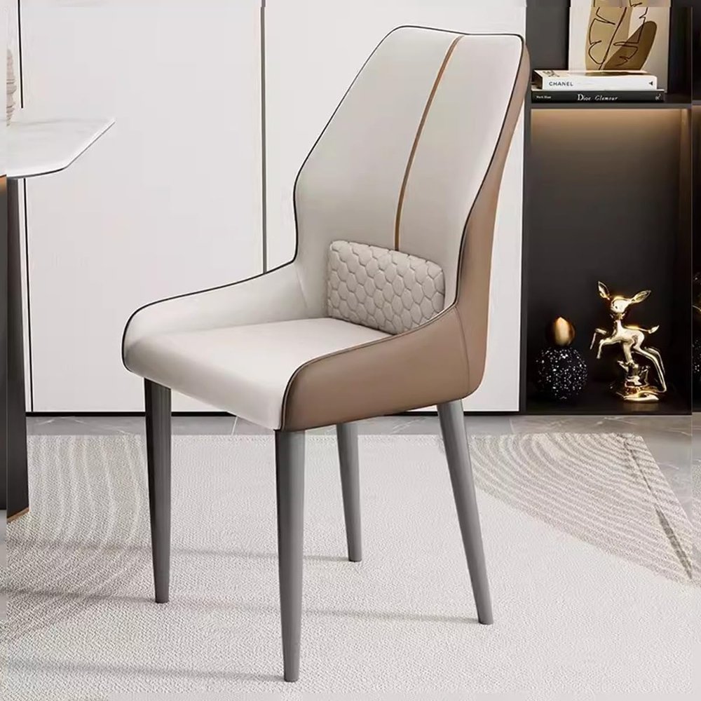 CUTSKY Dining Leather Chairs Armless Living Room Chairs,Lumbar Support,Upholstered Dining Chairs,Ergonomic Backrest(Color:Light Gray)