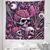 Ambesonne Skull Tapestry Queen Size, Trippy Zombie Like Brains Skeleton Heads Hands and Eyeballs Mushroom Pattern, Wall Hanging Bedspread Bed Cover Wall Decor, 88" X 88", Pink and Purple view 2