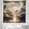 Ambesonne Mountain Tapestry Queen Size, Sunrise Scenario of Meadows Featuring Groovy Mounts with Lake Clouds, Wall Hanging Bedspread Bed Cover Wall Decor, 88" X 88", Peach Fawn Pale Seafoam view 2